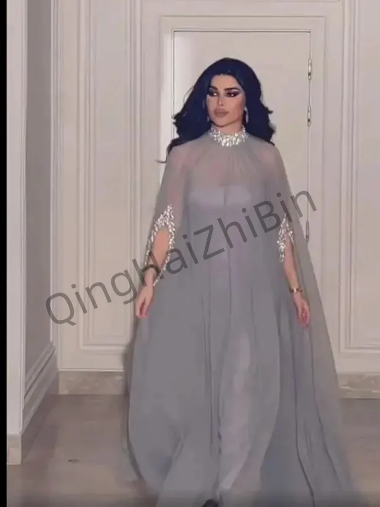 

Elegance Saudi Arabia for Women Long Sleeves Prom Dresses High Neck Beadings Floor Length /Party Dress /Evening Dress