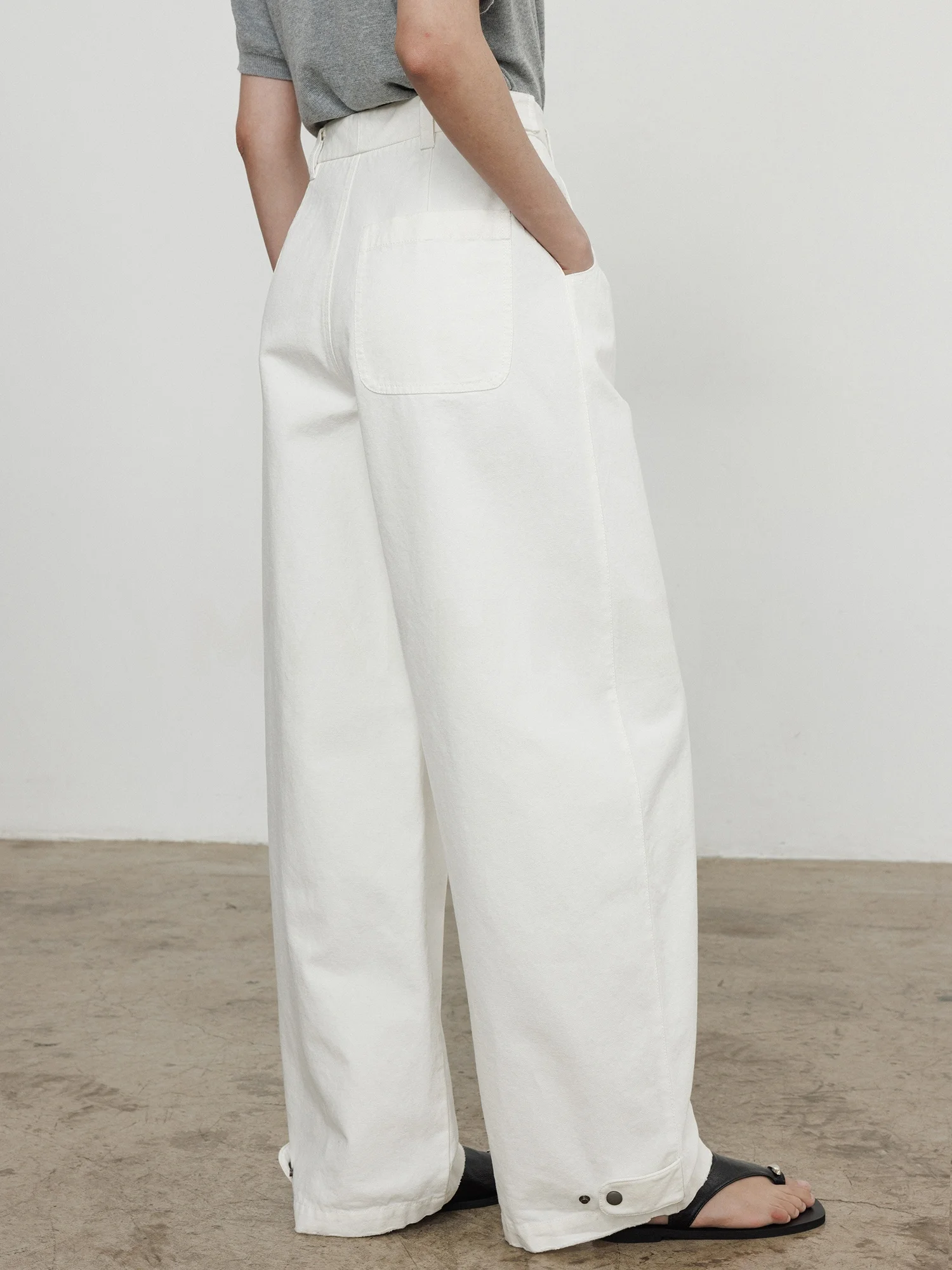 

High Waist Wide Leg Pants Women's Loose Fit White Casual Trousers 3D Tailoring Shape Sensation Spring Cotton Knitted Jeans