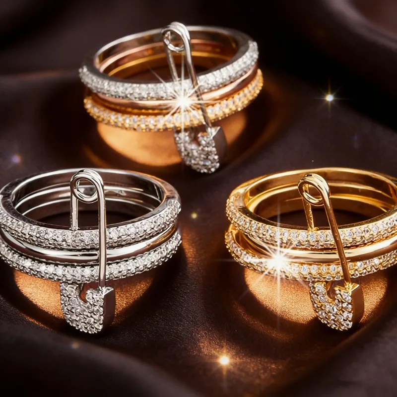Europe and the United States cross-border hot-selling light luxury personalized pin ring women's three-color split ring