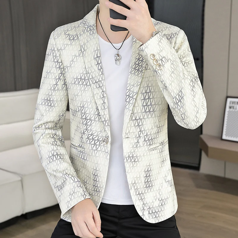 

Осенняя мода 202, высококачественный, стильный, крутой, универсальный, модный деловой повседневный мужской маленький пиджак в клетку, молодежный костюм