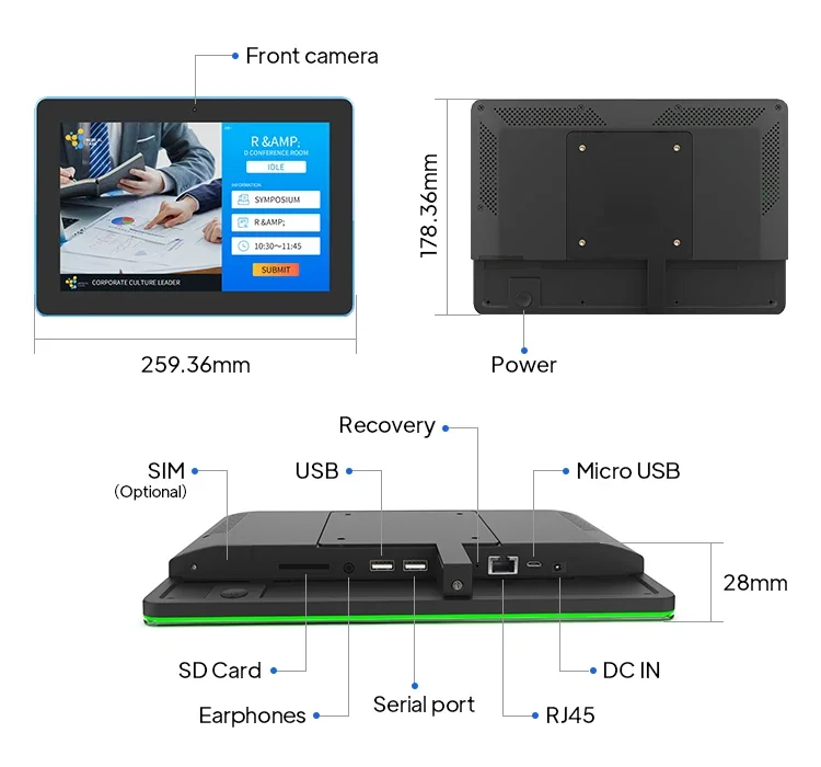 Wall Mount 15.6 Inch Android Meeting Room Tablet With LED Light Bar Touch Screen LCD Conference Booking System POE NFC RFID