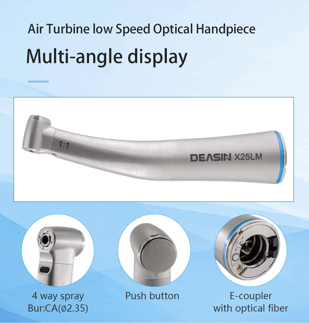 DEASIN Dental Mini Kopf 1:1 LED Fiber Optic Contra Winkel Push Button E-typ Dental Low Speed Handstück Dental ausrüstung – Detail 3