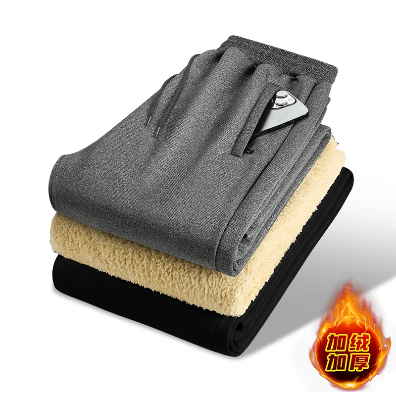 

Male Stretch Warm Sweatpants Thermal Thick Fleece Trousers Men Windproof Cashmere Pants Men Lamb Wool Joggers Men's Winter Pants