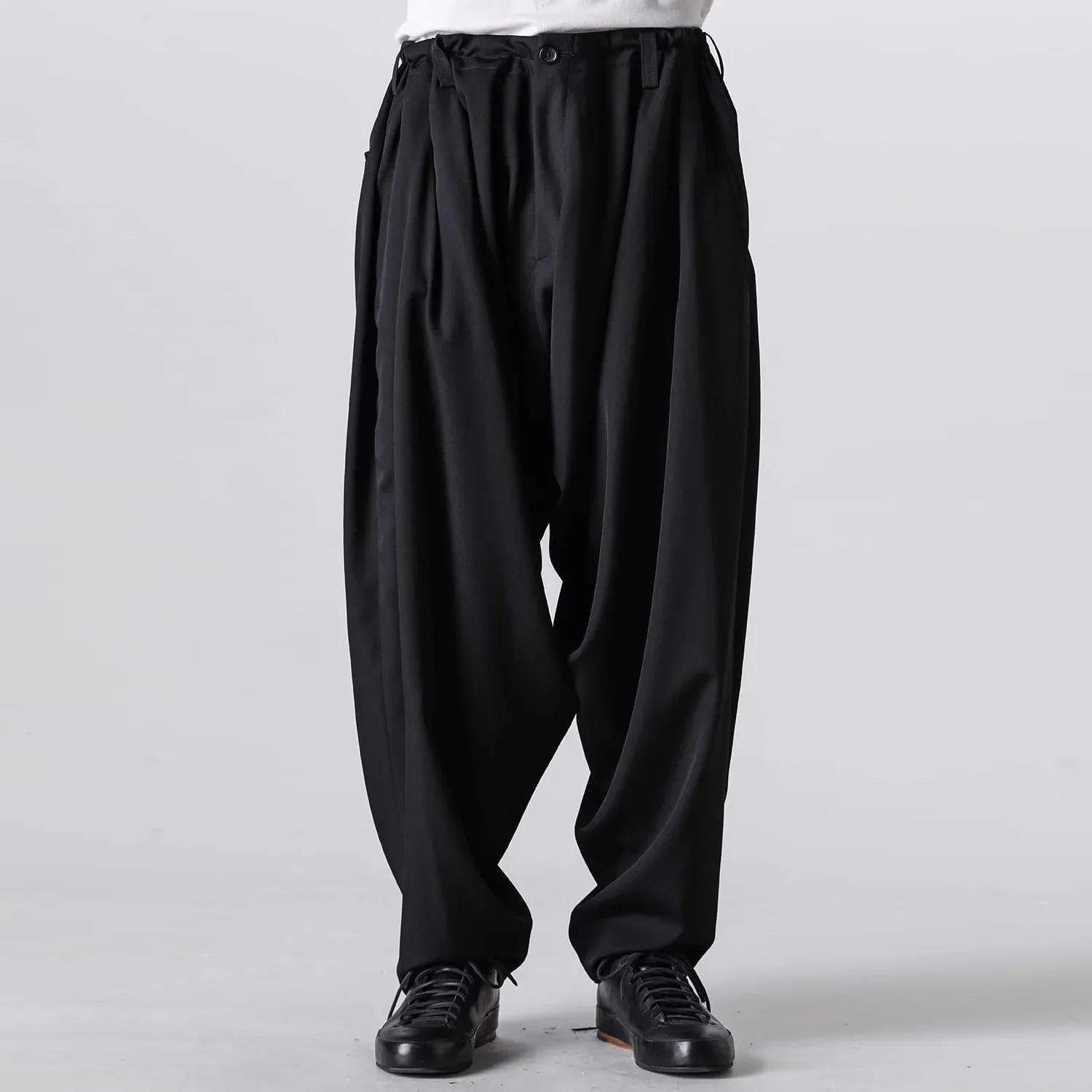 

YOJI OOAK original design black mass pleated Japanese retro extra loose three-dimensional cut long pants men