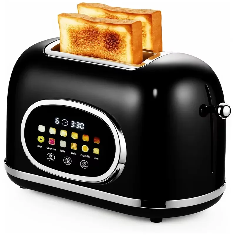 AliExpress – Smart Touch Screen 2-Slice Toaster Retro Stainless Steel Digital Timer Defrost Functions for 6 Bread Household Hotel