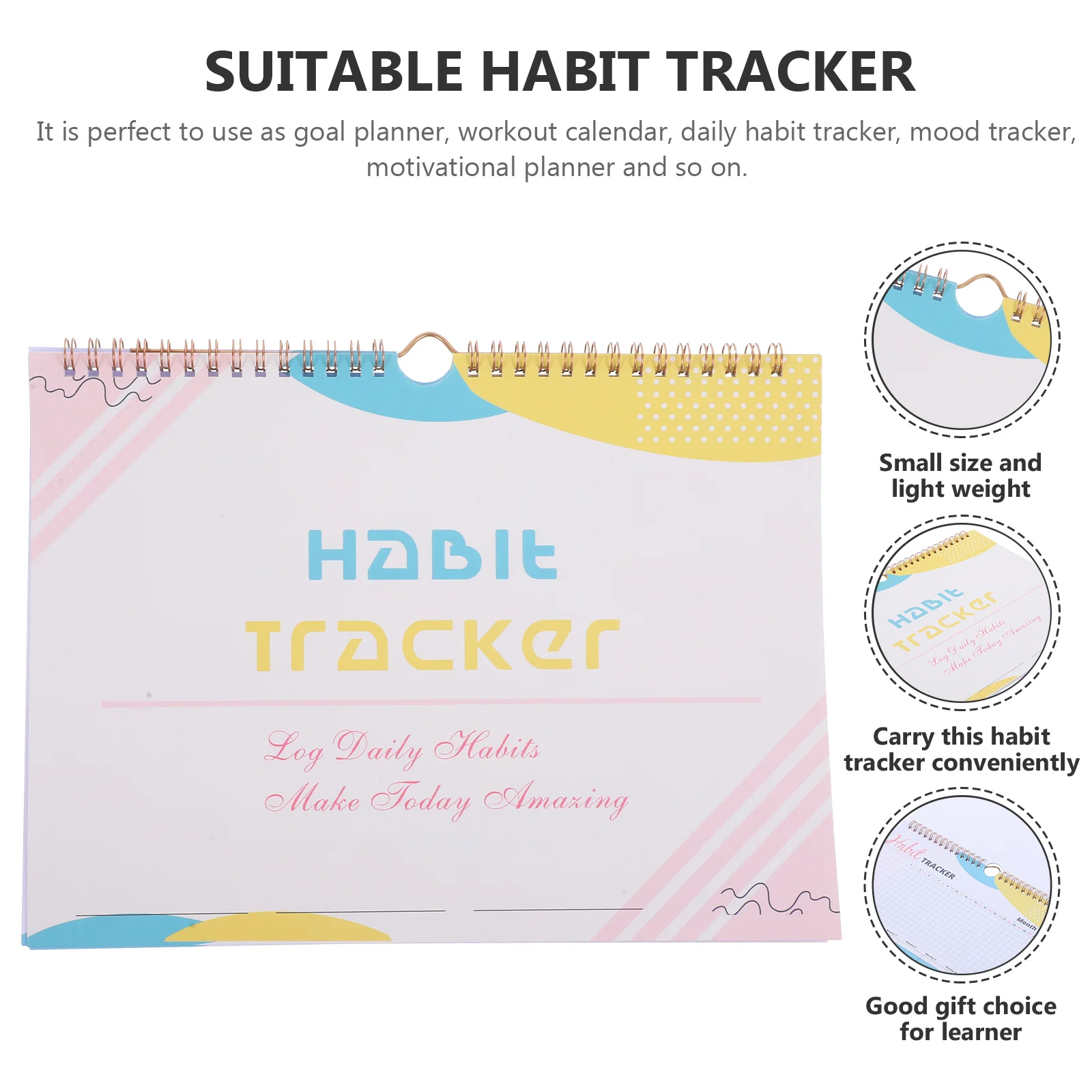 

Monthly Habit Tracker Journal Spiral Planner Undated Simple Layout Lightweight Portable Suitable for Students Office Workers
