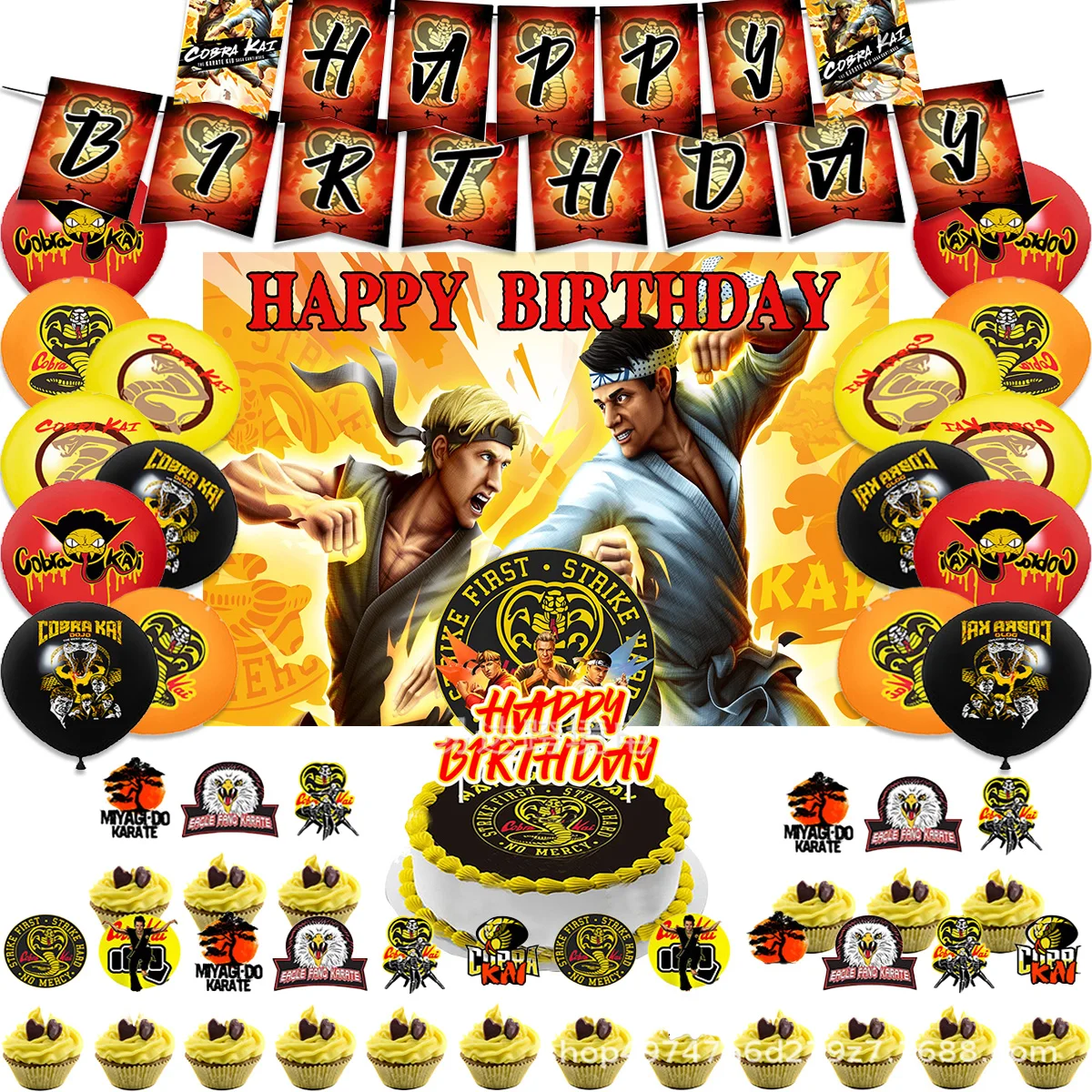 

Cobra Kai Theme Boy's Birthday Party Decoration The Karate Game Balloons Birthday Cake toppers Banner Supplies Kids Baby Gifts