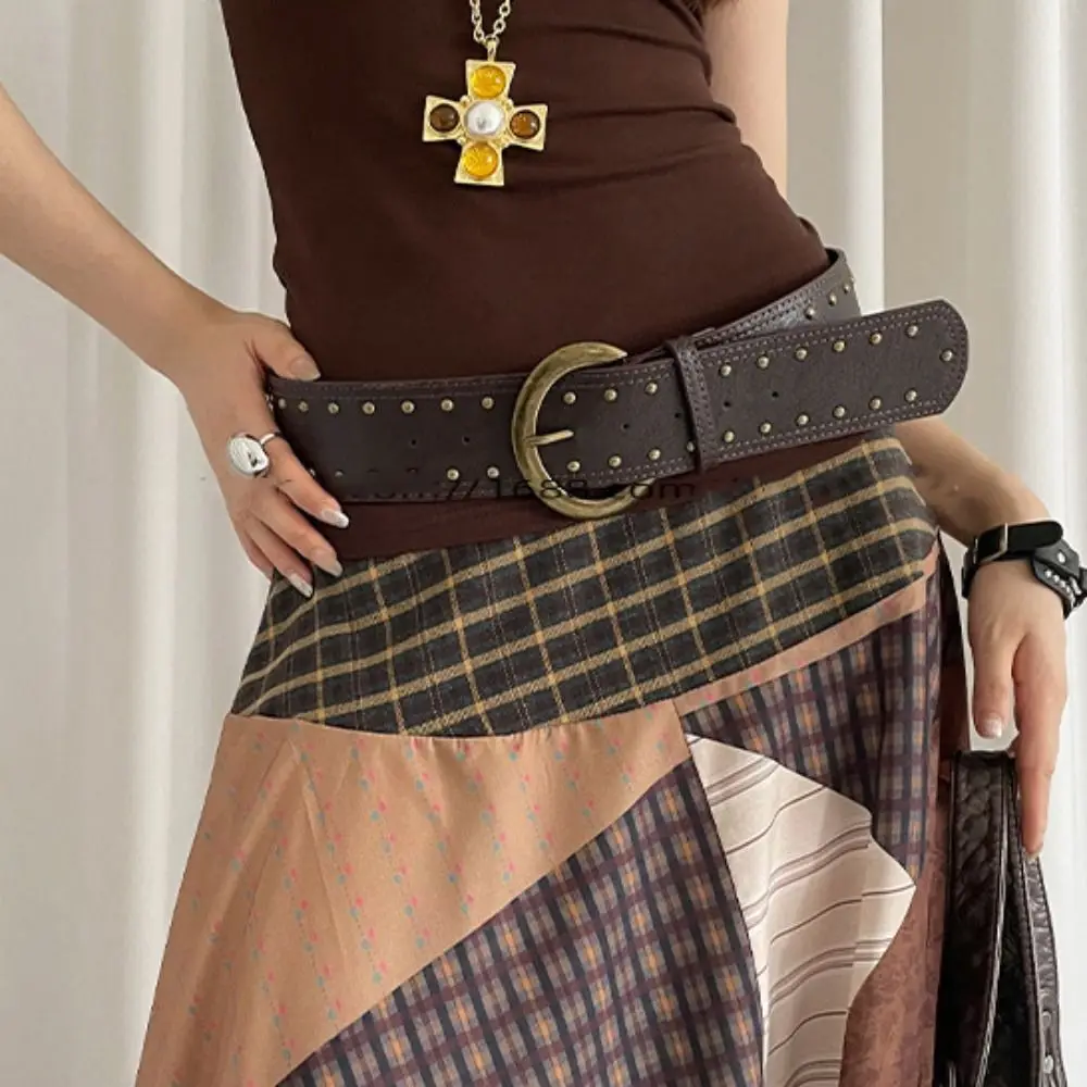 Moda pelle scamosciata donna cintura larga rivetto fibbia in metallo cinturino in pelle jeans cintura cintura da cowboy occidentale accessori per pantaloni