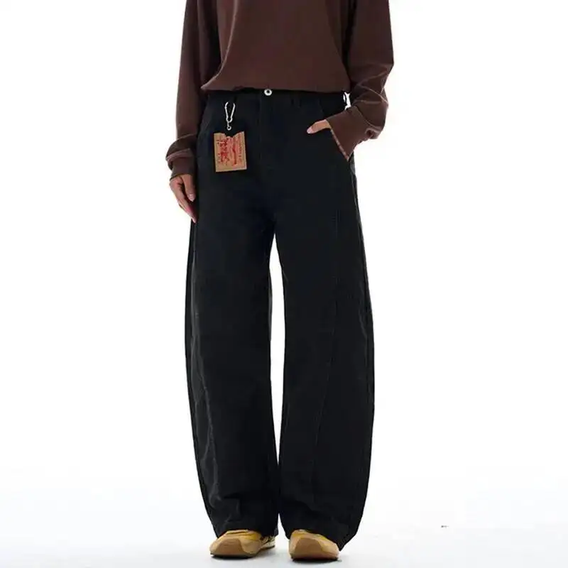 Men's Casual Pants American Style Curved Scimitar Trousers Patchwork New Fashion Deconstructed Wide Leg Male Bottoms VDF5