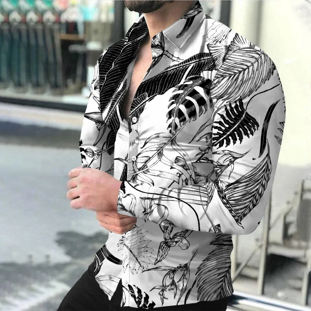 2025 New Spring and Autumn Colorful Splicing Casual Personalized Trendy Men's Long sleeved 3D Printed Shirt Large Shirt