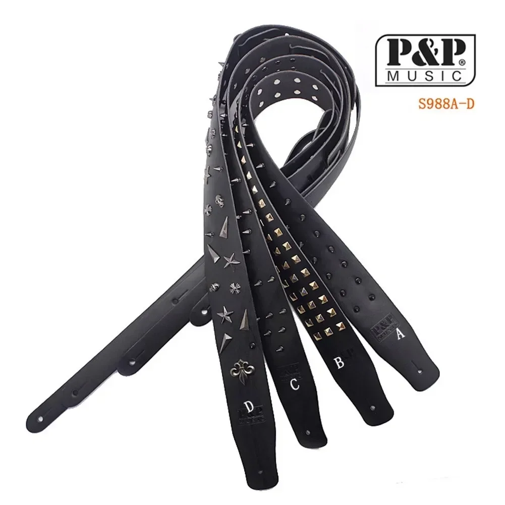 2023 New Metal Spike Studded Adjustable Heavy Duty Leather Guitar Strap Cool Style Accessories Guitar Strap