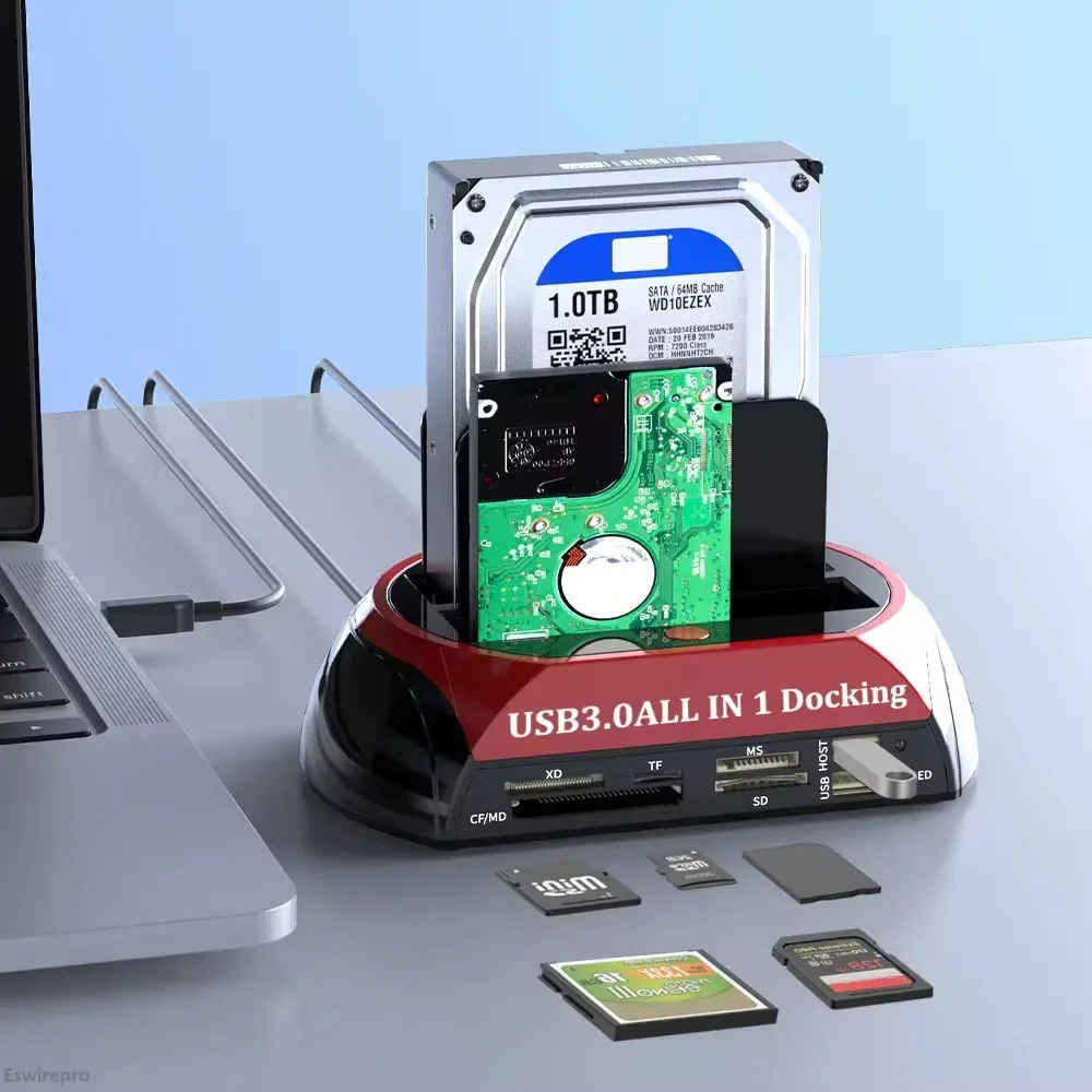 10 في 1 IDE SATA USB3.0 Dual Bay محرك الأقراص الصلبة الخارجي 2.5 بوصة 3.5 بوصة HDD محطة إرساء بلمسة واحدة احتياطية محور قارئ بطاقات