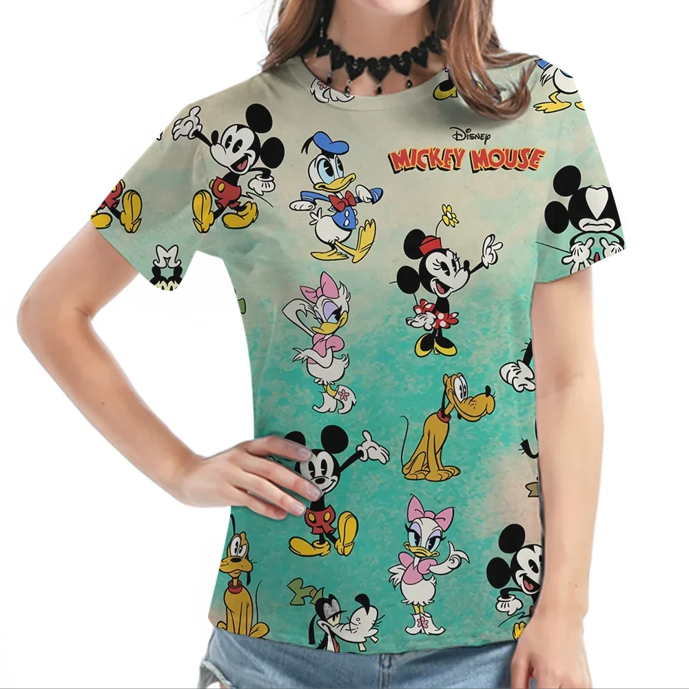 

2024 Summer Disney Mickey Minnie Mouse Lovely 3d Print T-shirt Girls Clothes Women Y2K Oversize T Shirt Female Casual Clothing