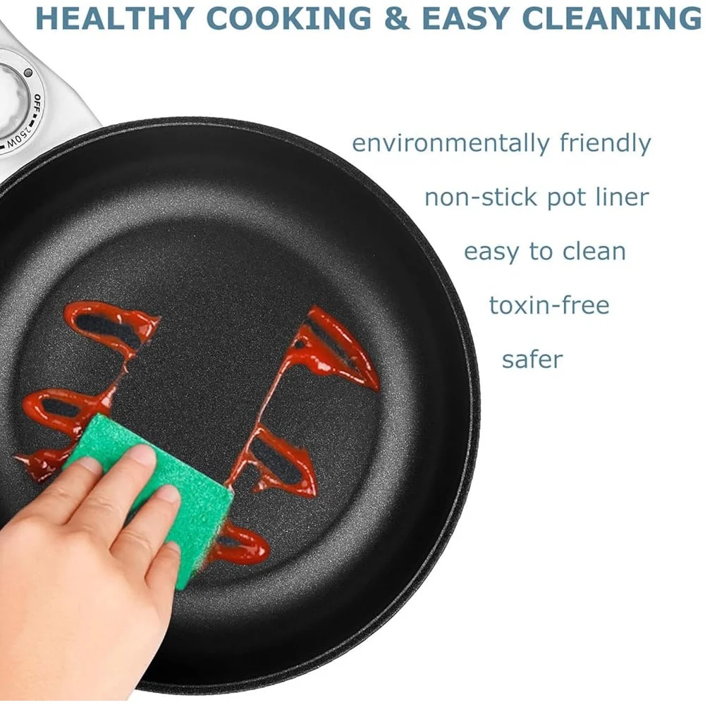 Electric Hot Pot with Steamer Non-Stick Sauté Pan 1.5L Travel Cooker Rapid Noodles Eggs Steak Rice Spatula Included