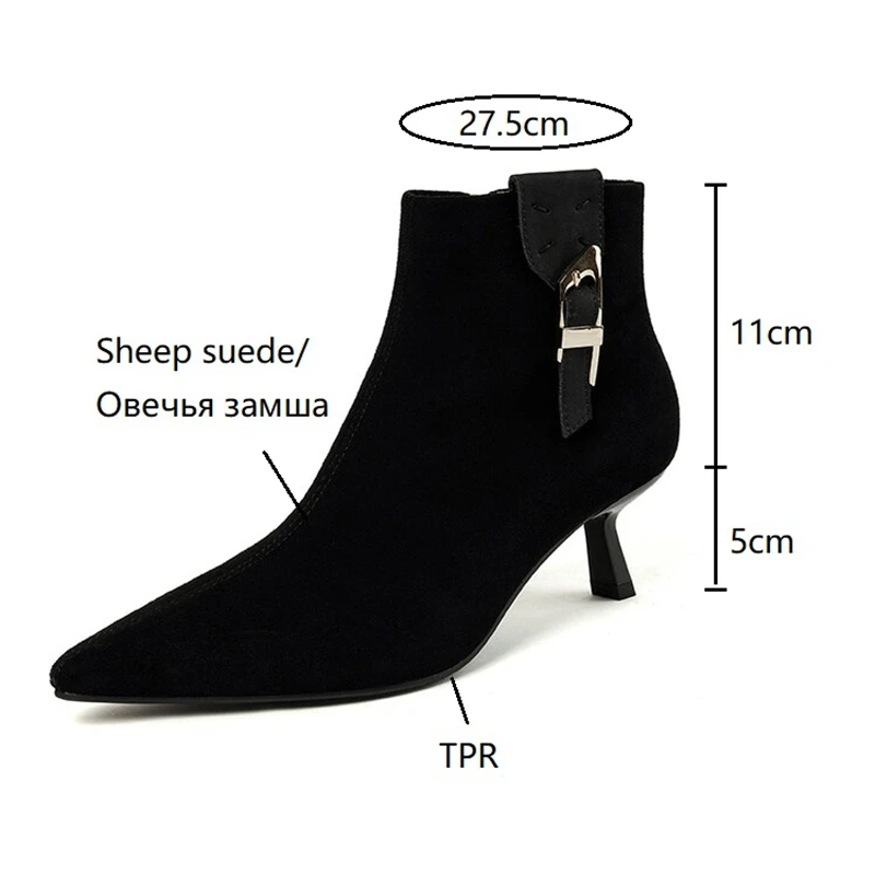 NEW Autumn Women Boots Pointed Toe Thin Heel Boots Sheep Suede Leather Shoes for Women Elegent Zipper Ankle Boots Winter Boots