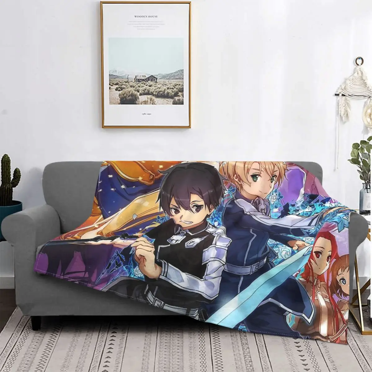 Art Online Blanket Alicization Kirito Anime Series Fleece Plush Super Warm Ultra-Soft Throw Blankets For Sofa Plush Thin Quilt