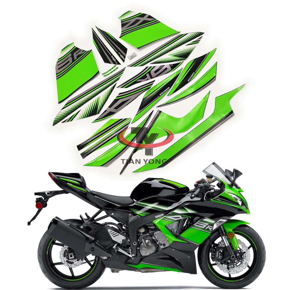 Silkscreen Applique Full Kit Stickers Decorative Protector For ZX6R ZX 6R 636 2013-2014-2015-2017-2018 2016 Green Silver