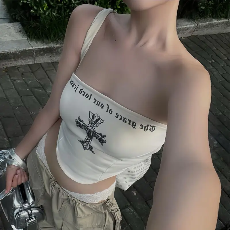 

Pure desire cross tube top vest for women in summer new style irregular design hot girl outerwear short top y2k crop top