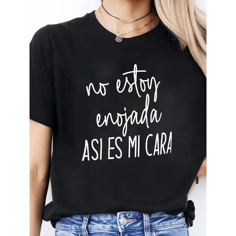 

Women No Estoy Enojada T-Shirt Funny Spanish Quote Graphic Tee Resting Face Sarcastic Slogan Latina Humor Casual Top Gift