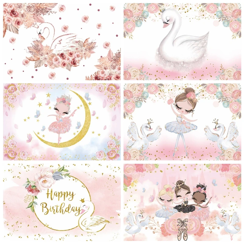 

Swan Backdrops Pink Flower Princess Baby Shower Birthday Party Decoration Photography Background Photocall Photo Studio Shoots