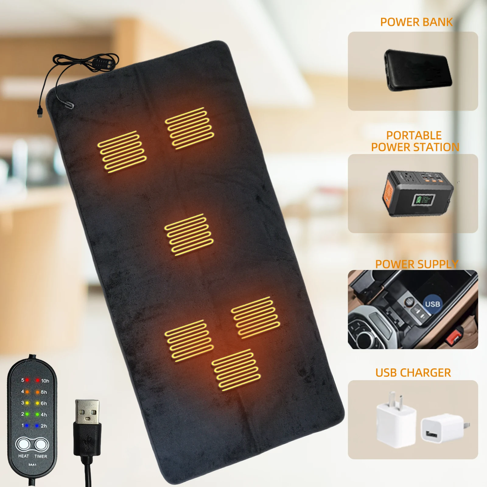 Electric Heating Mattress Pad 5V USB Multifunctional Electric Heating Sleeping Bag Blanket Camping Blanket for Home Beds Sofas