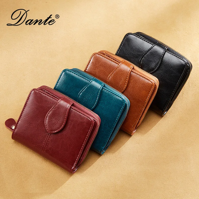 Genuine Leather Men's Short Wallet with RFID Blocking Card Function Vintage Style Oil Waxed Cowhide Driving License Holder