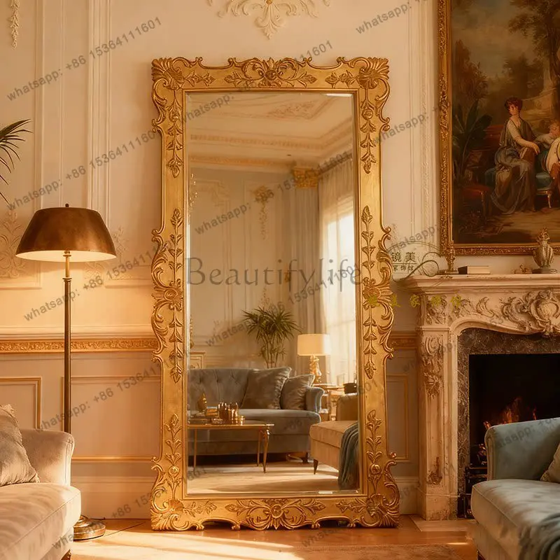 Französischer Retro-Ganzkörperspiegel, großformatiger Villa-Luxus-Standspiegel vom Boden bis zur Decke
