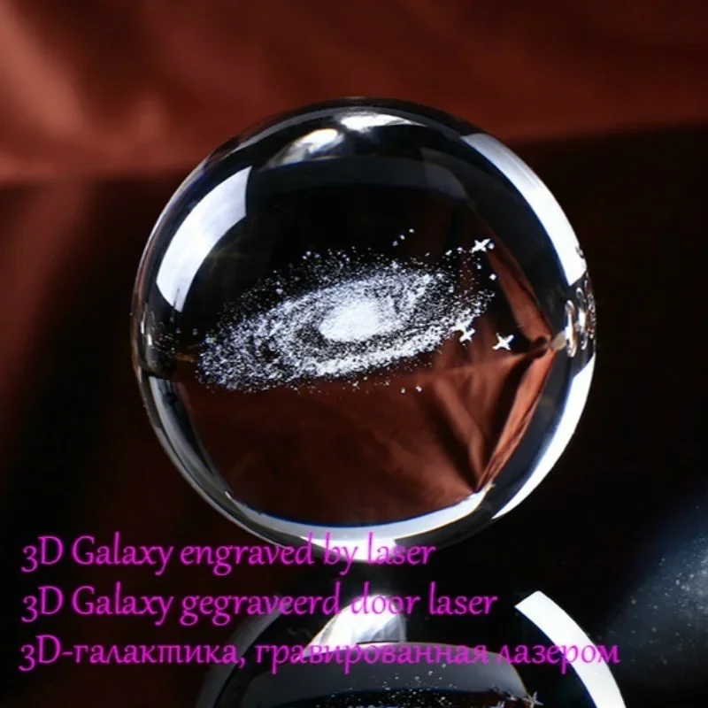 6CM Diameter Globe Galaxy Miniatures Crystal Ball 3D Laser Engraved Quartz Glass Sphere Deco Living Room Decoration