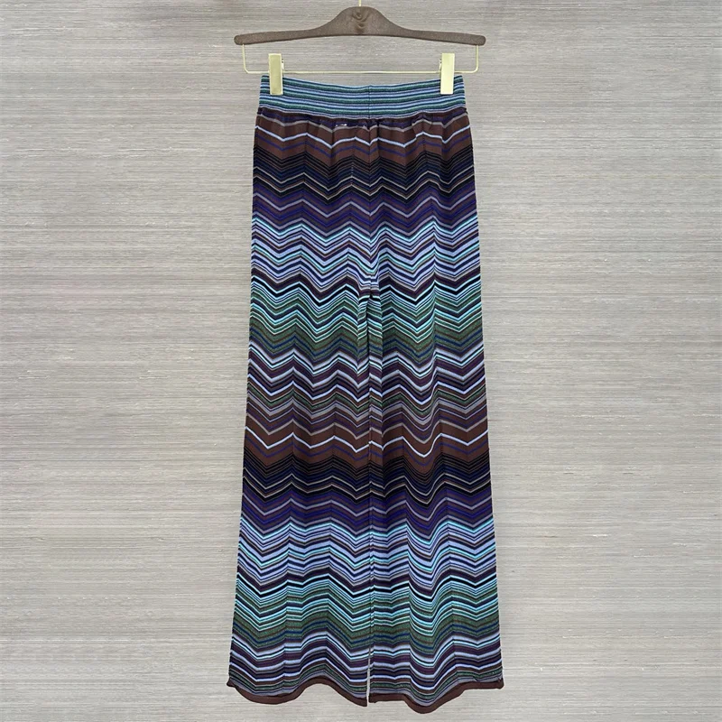 women's 2-piece sets New elastic slim sleeveless top for summer 2026 Metal yarn blend women's pants Colorful striped pants set view 5