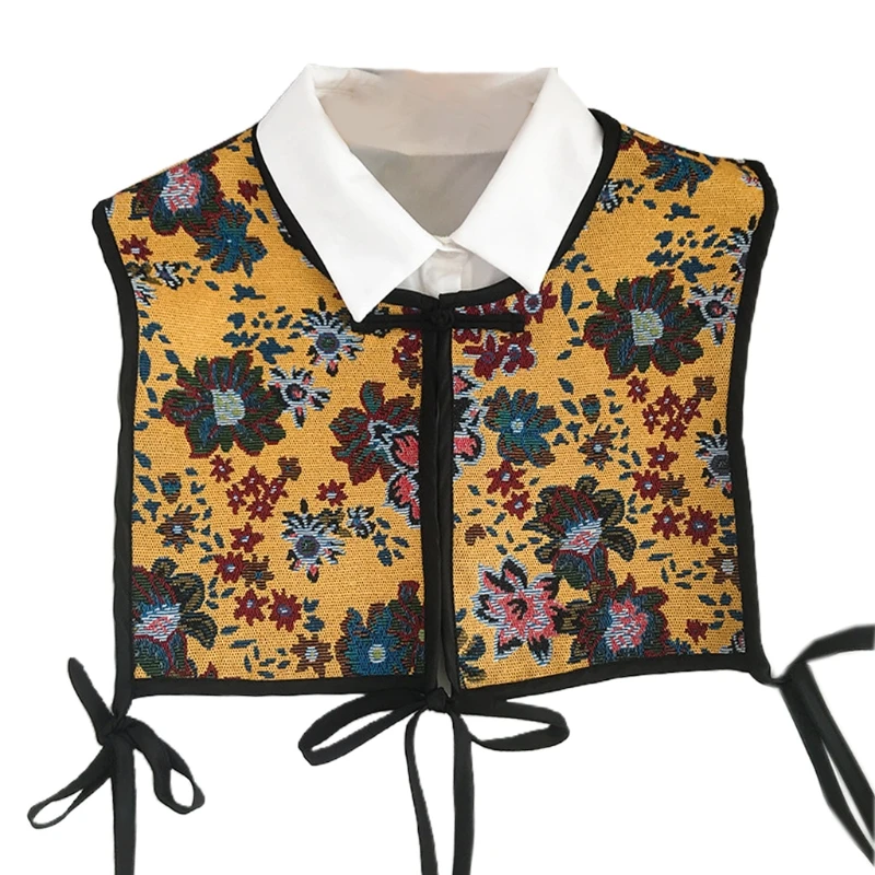 Women Chinese Embroidery Half Top Shawl Vintage Flroal Cheongsam Fake Collar Decorative Neck Cover Dickey Capelet N58F