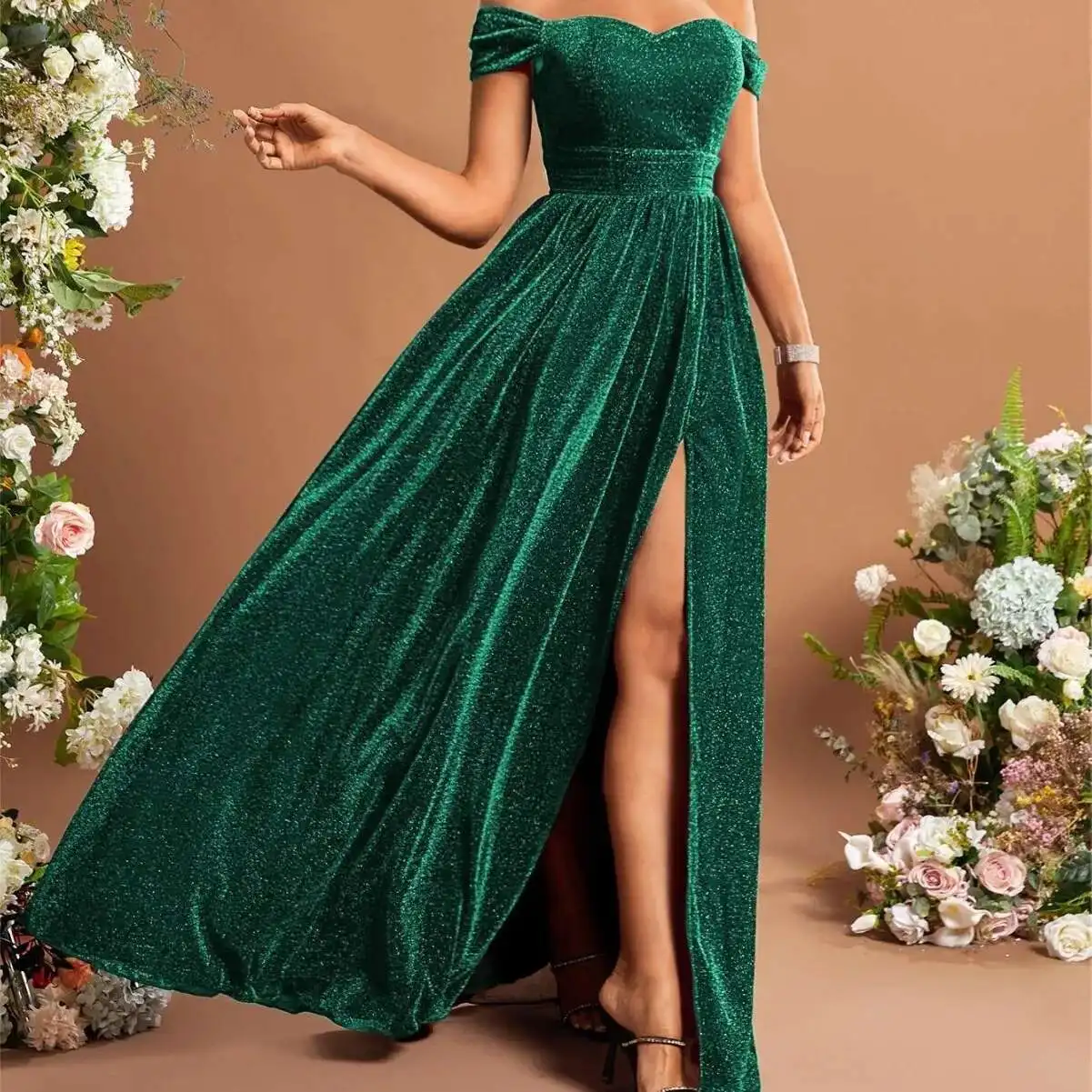 

One Shoulder Evening Dress Tiktok New Slit Metal Fabric Big Party Dress Bridesmaid Dress Summer Summer Dress Robe Vestido Women