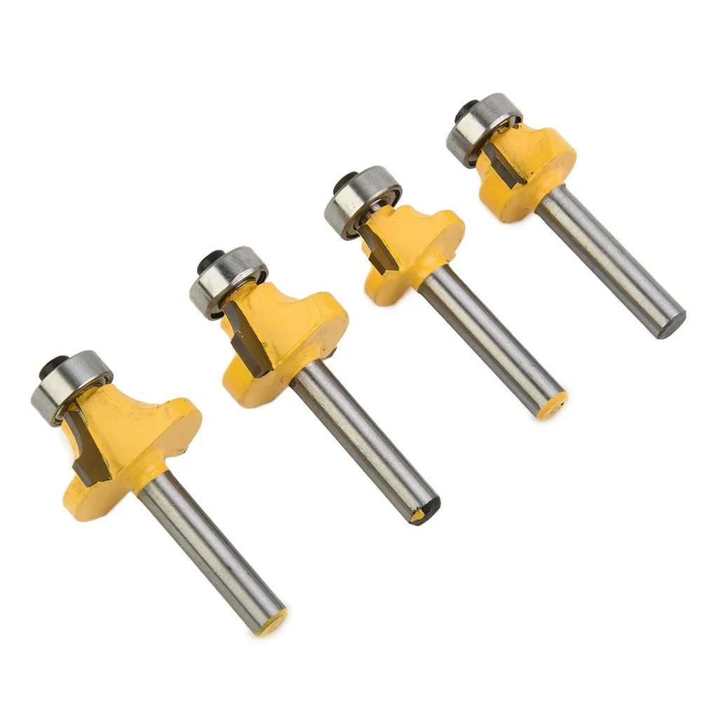 Woodworking Tools 4pcs 1/4 Inch Shank Round Milling Cutter Over Bead Alloy Edge Forming Router Bit Anti-kickback 1/2 3/8 1/4 1/8