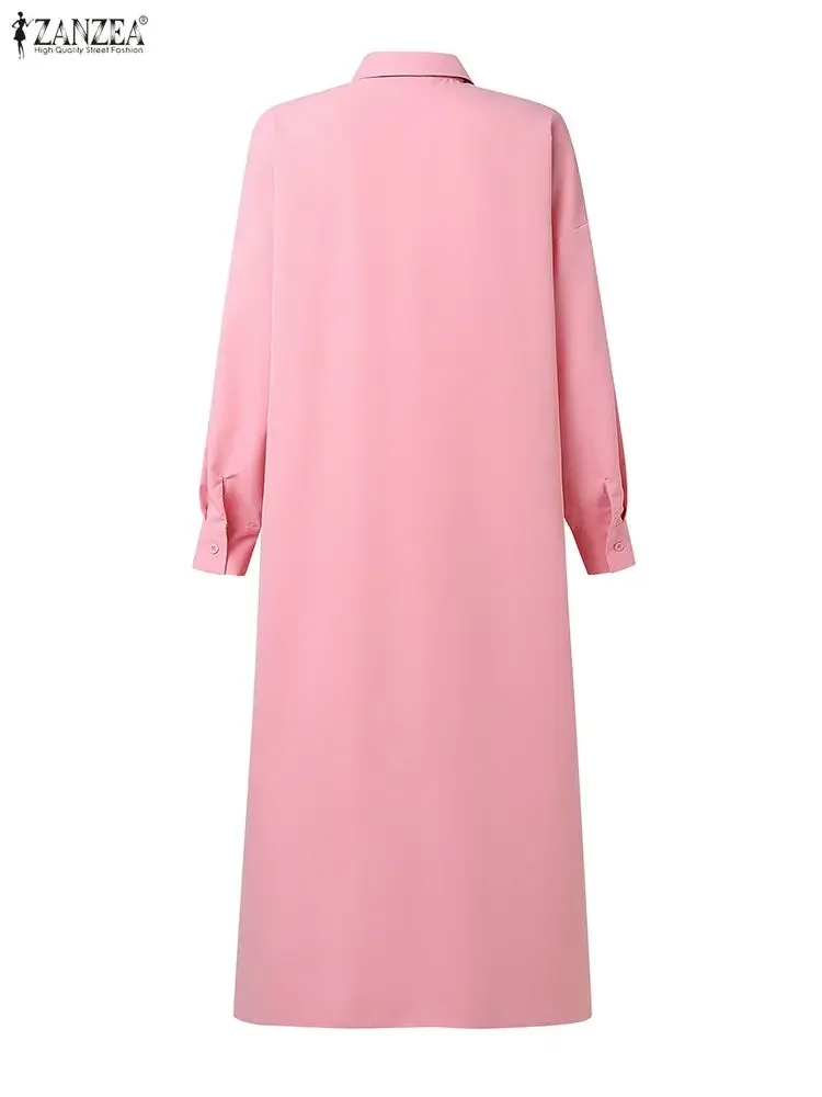 Mode Schlitz Saum Frauen Lange Kleider Casual Drehen-unten Kragen Langarm Tasten Einfarbig Shirtdress ZANZEA Frau Kleidung 3XL