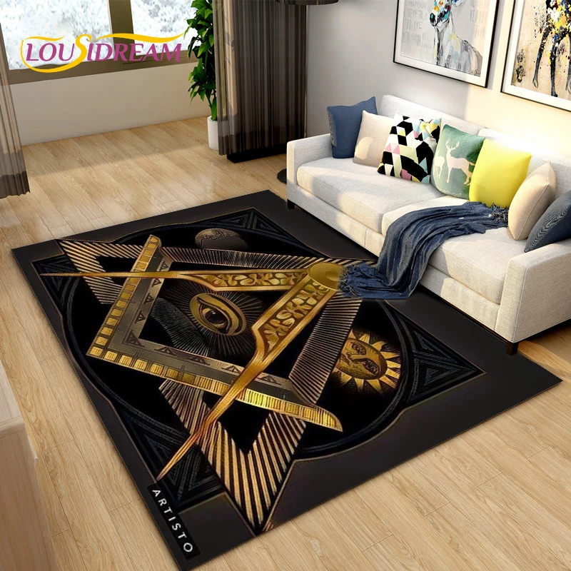 Masonic Carpet Freemason Illuminati Ring Area Rug Large,Carpet All Seeing Eye Rugs Carpets for Living Room,Fitness Pet Floor Mat