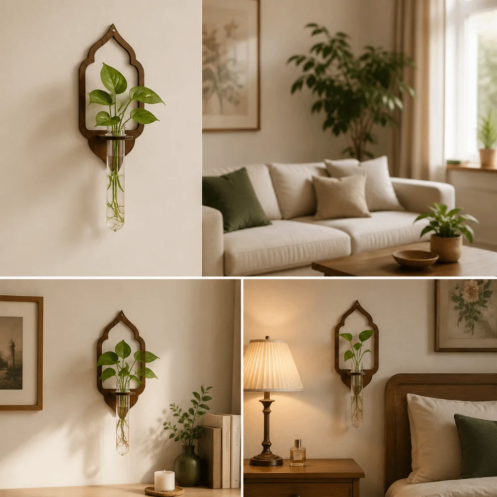 Flower Holder Wooden Lantern Planter Holder Vase Retro Wall Mounted Planter Sun Jellyfish Home Ornaments Flower Pot Living Room