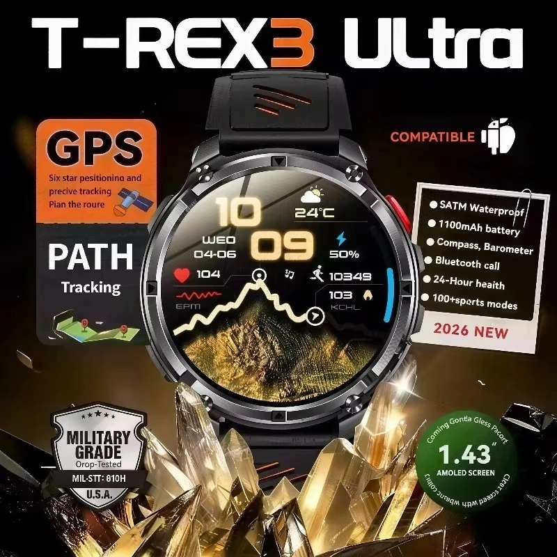 2026 New T-Rex3 Ultra Military Smart Watch 1.7"AMOLED 1100mA