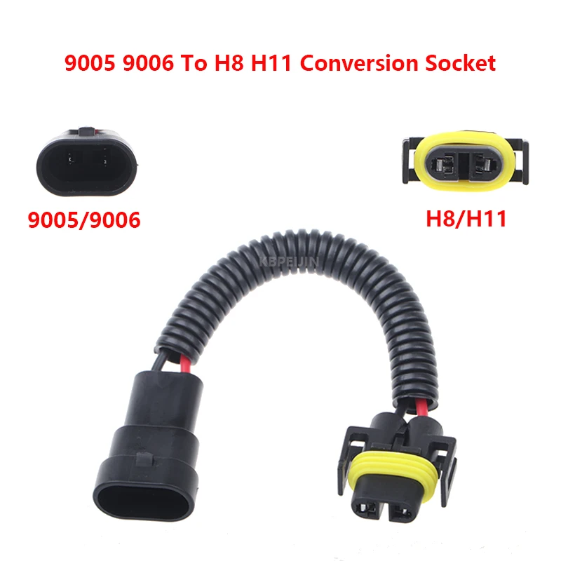 

2x 9005 9006 Socket To H8 H11 Bulb Holder Conversion Headlight Connector Adapter Wiring Harness Accessories