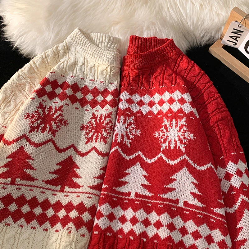 Autumn Sweaters Men Loose Printing Knitwear Christmas Stylish Warm Comfortable Aesthetic Pullovers Chic Males Festival Clothes