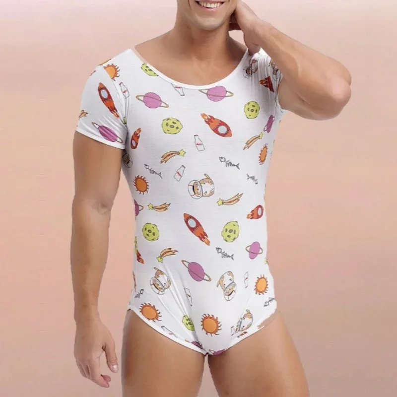 

Men Adult Baby Oneise Snap Crotch Romper ABDL Diaper Pajamas Women DDLG Cotton Round Neck Playsuit Home Cartoon Pattern Bodysuit