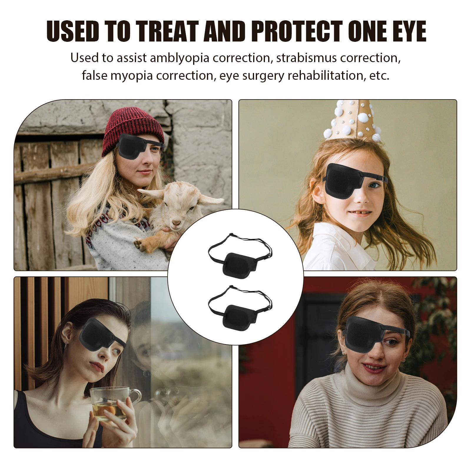 

2pcs 3D Patches Thick Lazy Eye Mask Adjustable Strabismus Correction Elastic Single Eye Patch For Adults Light Blocking