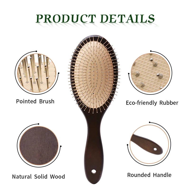 Black Color Steel Hair Brush Women Head Scalp Massage Airbag Detangling Hairbrush With Steel Needle Wood Comb For Hair Combing