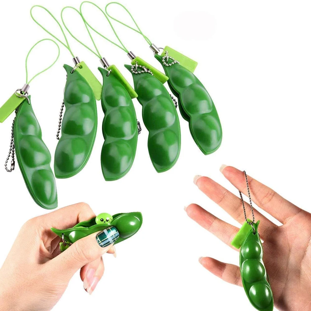 1/50pcs Fidget Toy Anti Stress Peas Squeeze Decompression Toys Kawaii Funny Beans Keychain For Child Adult