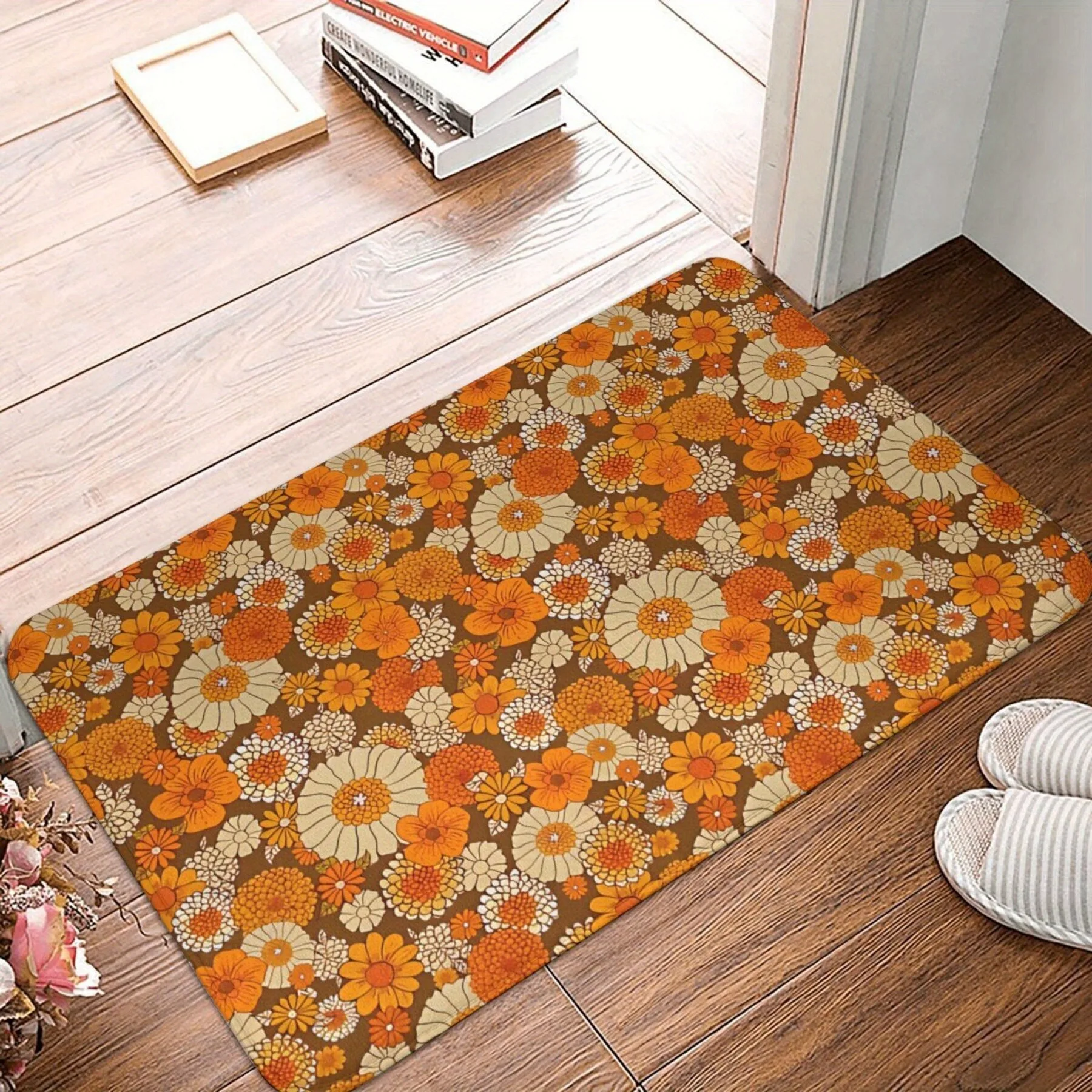 

1PC Yellow flowers pattern Door Mats Kitchen Rugs Non-Slip Pop arts Living room Rugs Bath Mat Carpet for Home Sink Laundry Decor