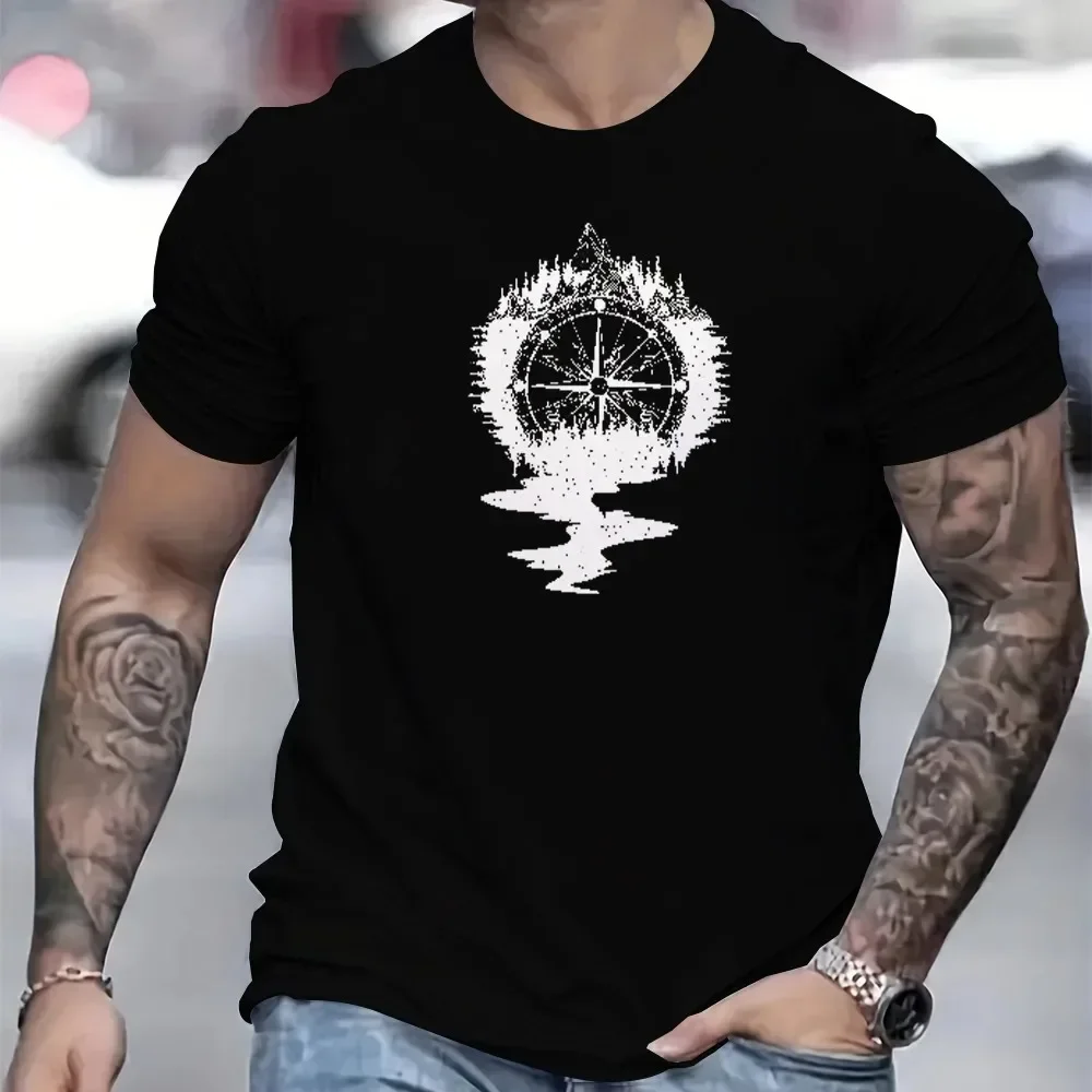 2026 Neue Mode Herren Kompass-Print T-Shirt Sommer Lässiges Kurzarm-Oberteil Trendige Coole Streetwear Herrenkleidung