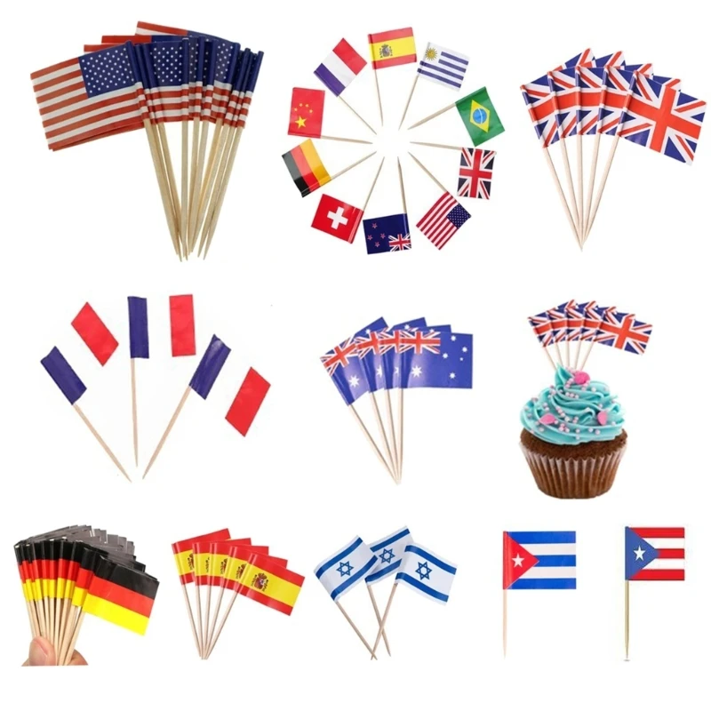 100 unidades bandeiras palitos dente Eurovisions bandeiras comida celebram a diversidade todo o mundo