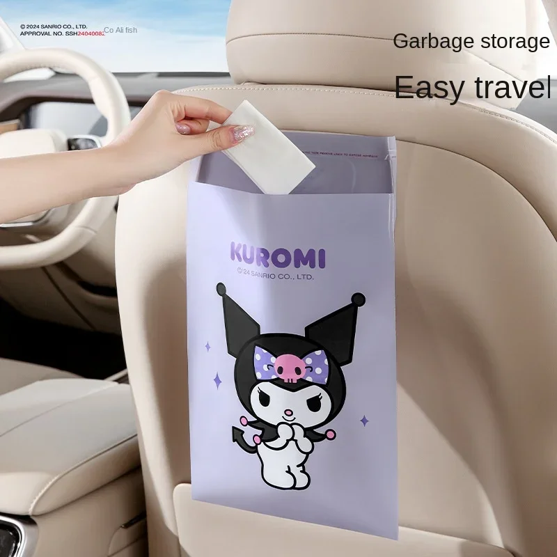 Sanrio tas penyimpanan mobil, kantung sampah mobil berperekat lucu tahan air, Aksesori Mobil kartun My Melody Kuromi