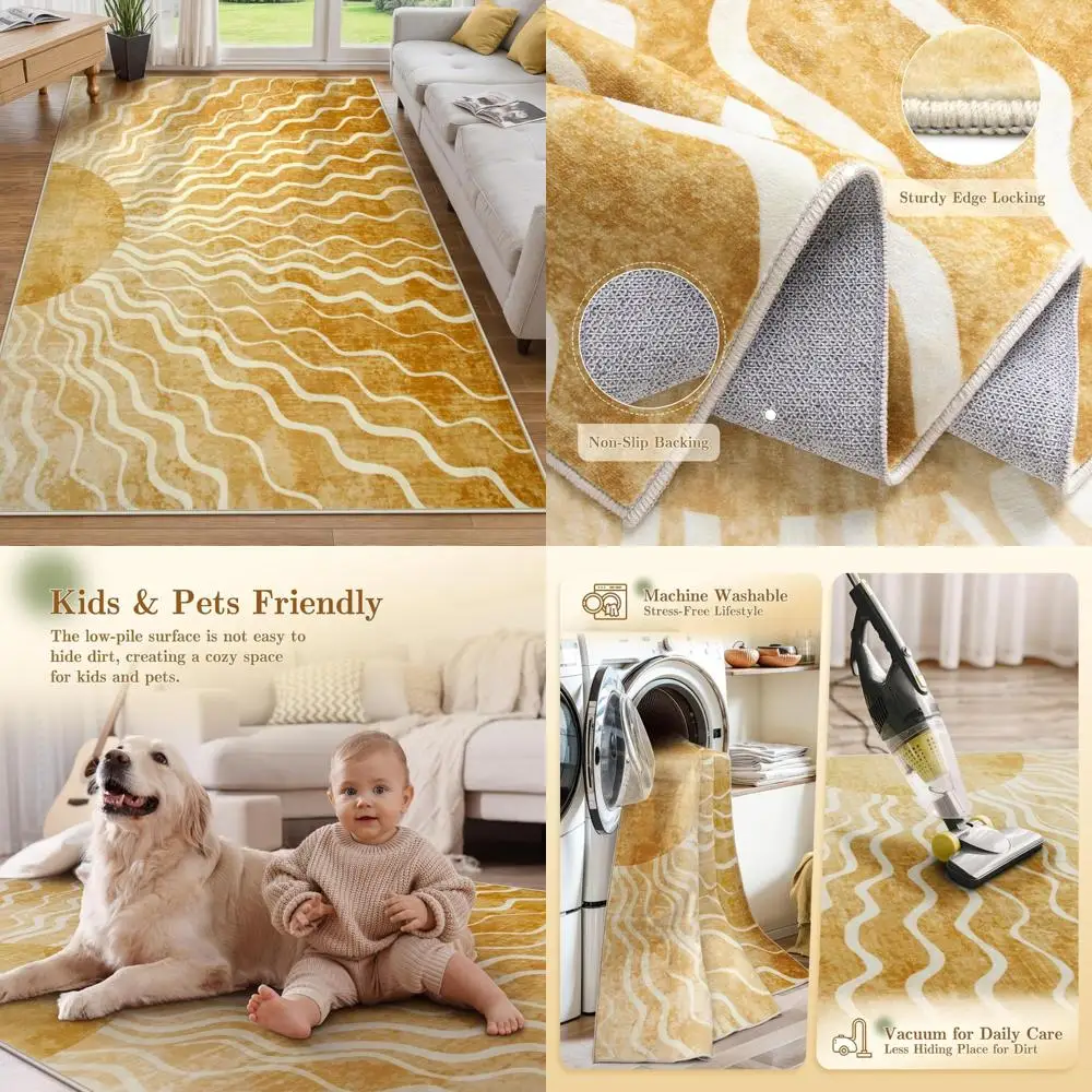 

Gradient Yellow Kids Room Living Room Washable Non-Slip Boho Thin Rug, 6x9