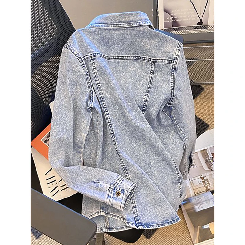 Vintage High Elasticity Women Denim Jacket Casual Pocket Button Basic Coat For Women 2024 Spring New Shirt Jacket Female