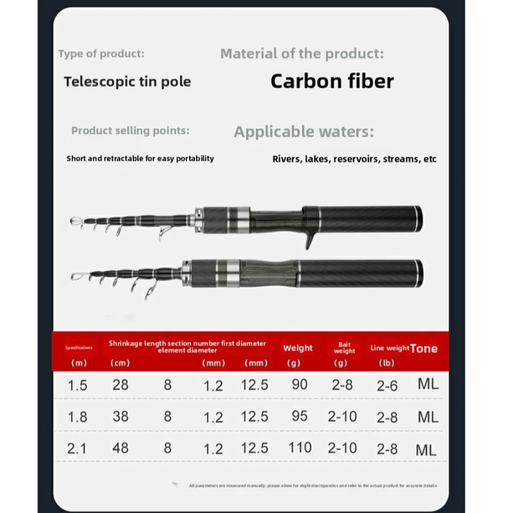 Vara de pesca telescópica de 1.5m-1.8m de comprimento, liga de titânio, ul/ml, vara de pesca de energia, fibra de vidro, design de viagem, vara de fundição