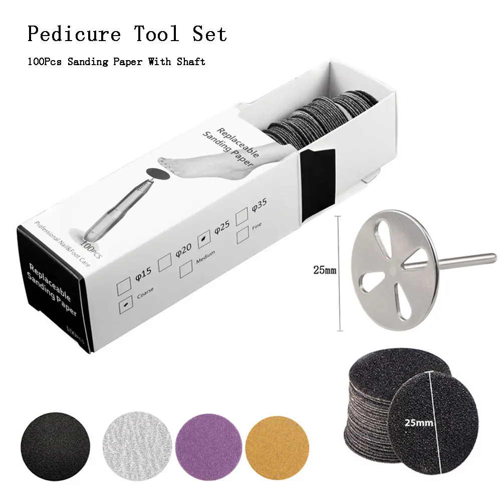 100Pcs Sandpaper With Metal Nozzle For Foot Files Dead Skin Callus Remove Tool Cuticle Pedicure Tool Sanding Paper Set